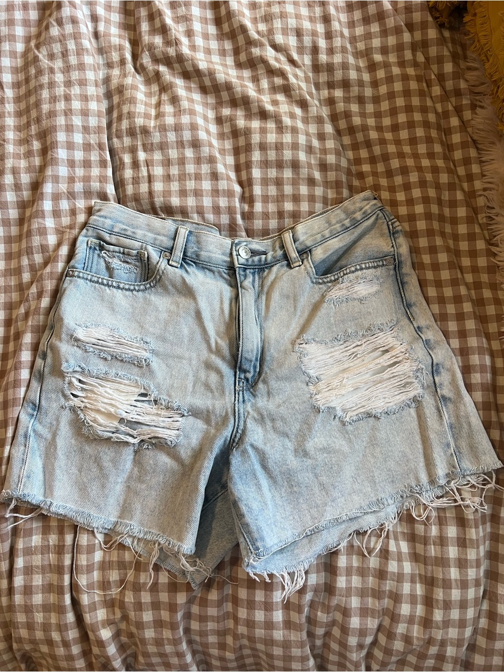 American Eagle Outfitters Light Blue Distressed Denim Shorts